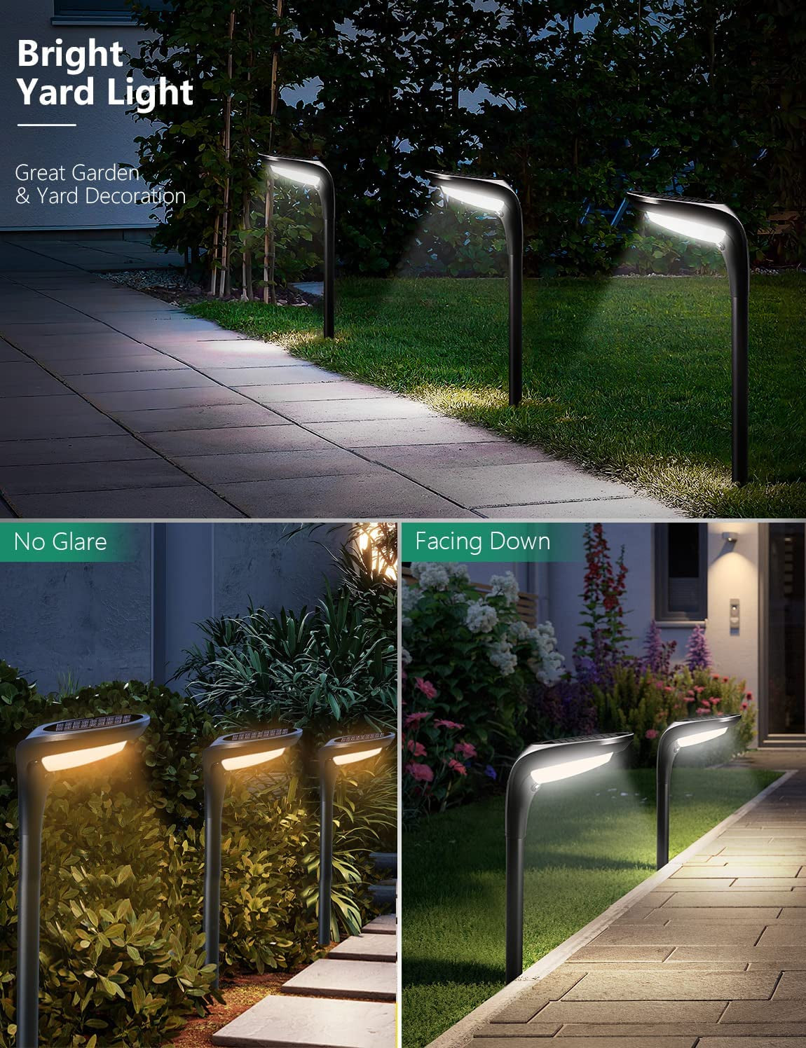 Solar Outdoor Lights -【4 Pack】 Solar Pathway Lights Waterproof 150 Lumen High Bright with 2 Color Modes Path Lights Solar Powered, Garden Solar Landscape Lights for Driveway Walkway Yard Decor