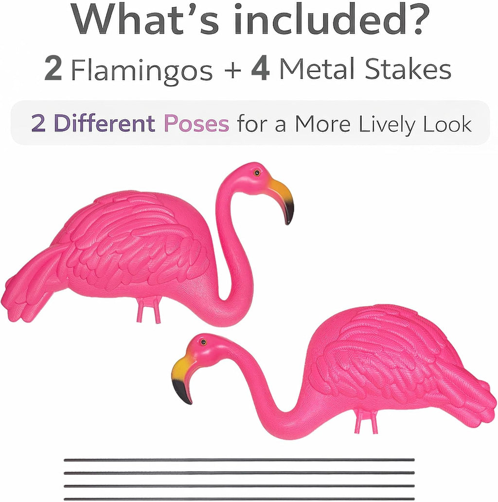 Large Bright Pink Flamingo Yard Ornament/Flamingo Garden Statue/Pink Flamingo Garden Yard Decor (Pack of 2)