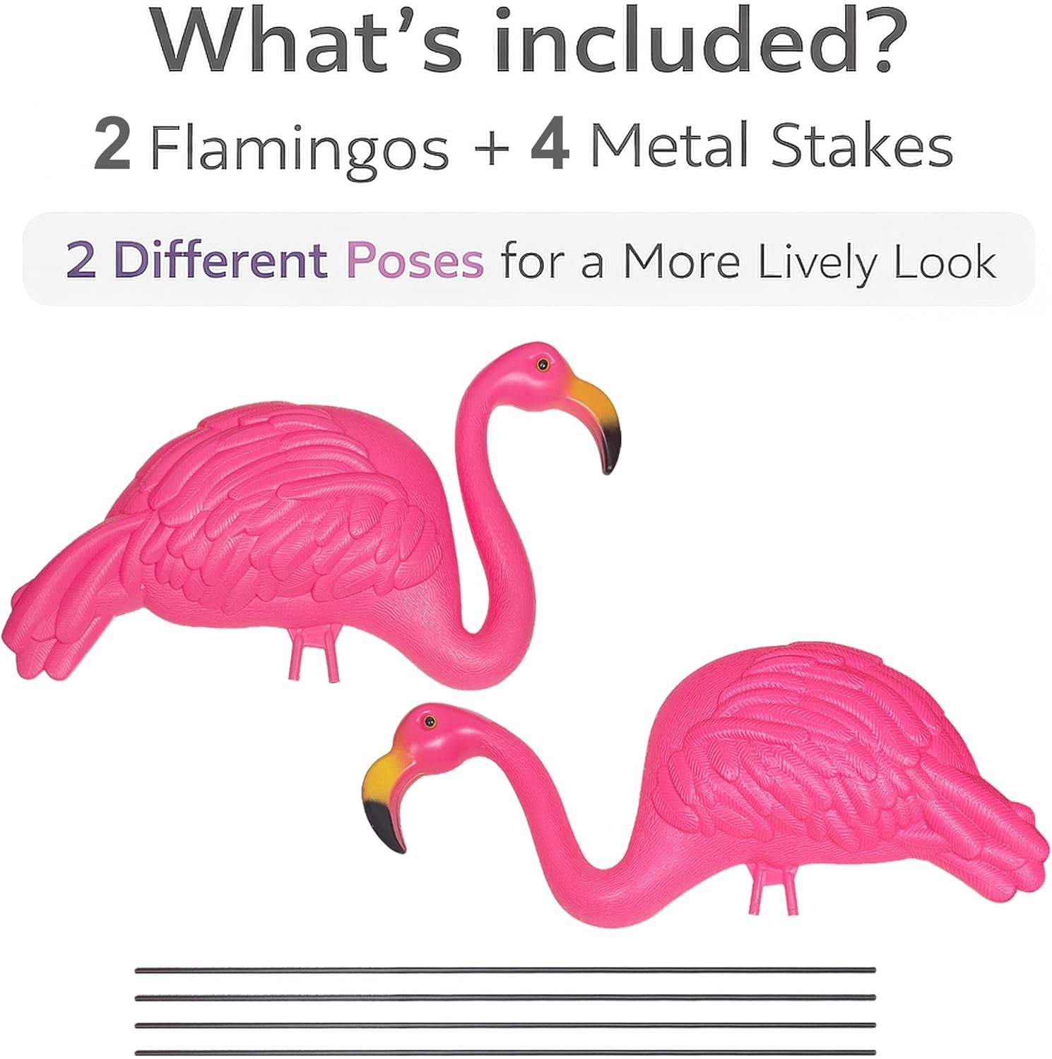 Large Bright Pink Flamingo Yard Ornament/Flamingo Garden Statue/Pink Flamingo Garden Yard Decor (Pack of 2)
