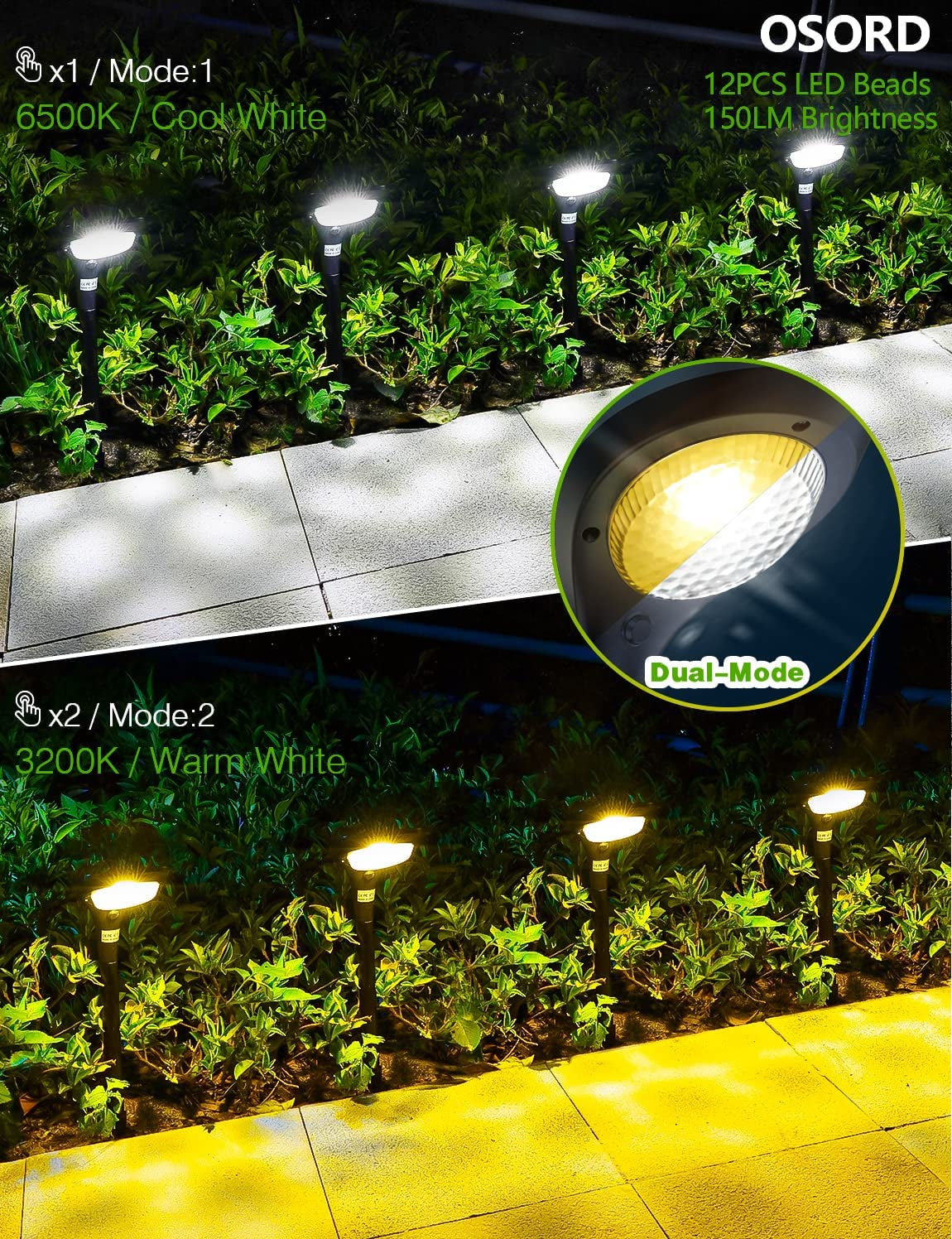 Solar Outdoor Lights -【4 Pack】 Solar Pathway Lights Waterproof 150 Lumen High Bright with 2 Color Modes Path Lights Solar Powered, Garden Solar Landscape Lights for Driveway Walkway Yard Decor