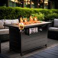 32" Gas Fire Pits with Cup Holders for Outside, 50,000 BTU Propane Fire Pit Table with Lid and Lava Rock, Black