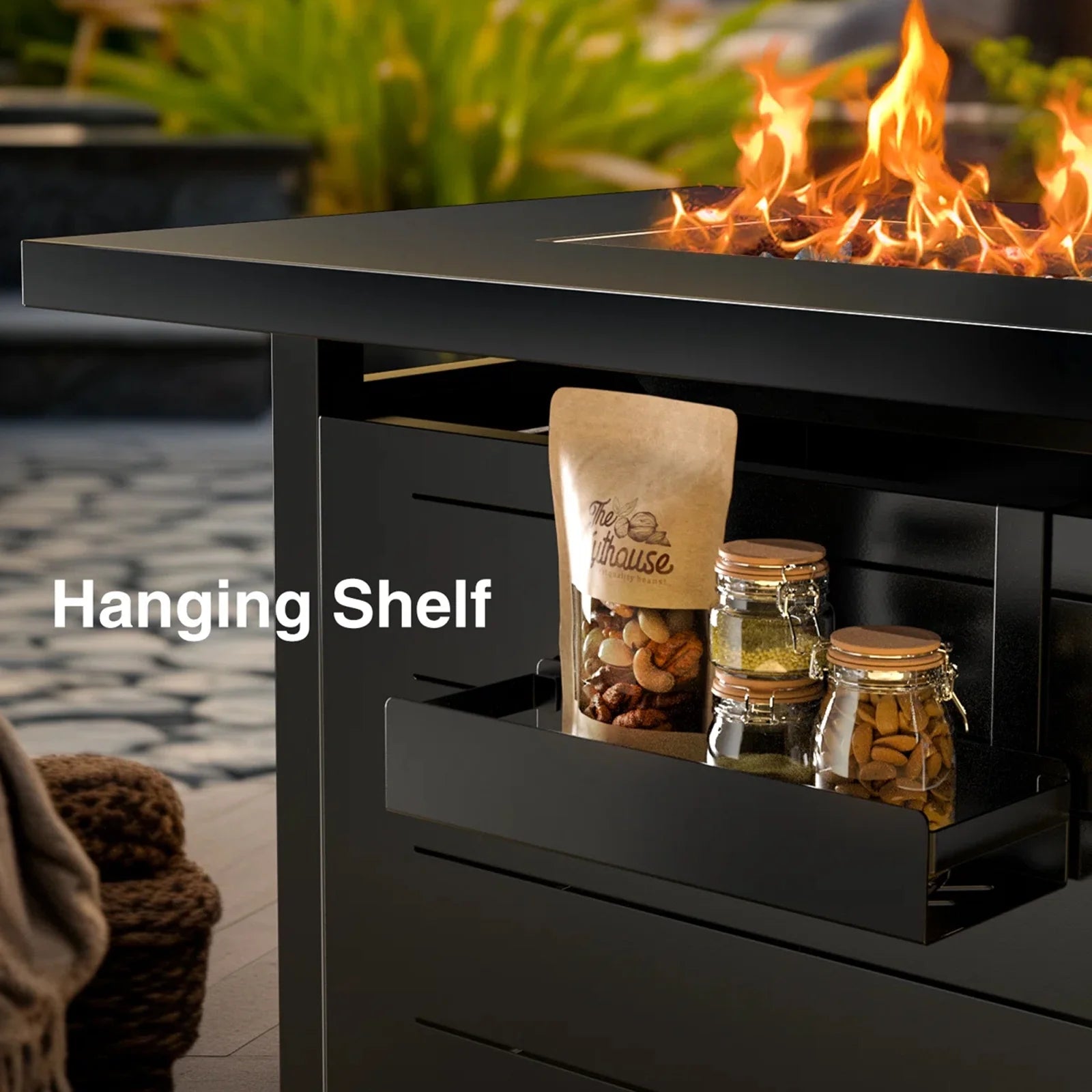 32" Gas Fire Pits with Cup Holders for Outside, 50,000 BTU Propane Fire Pit Table with Lid and Lava Rock, Black