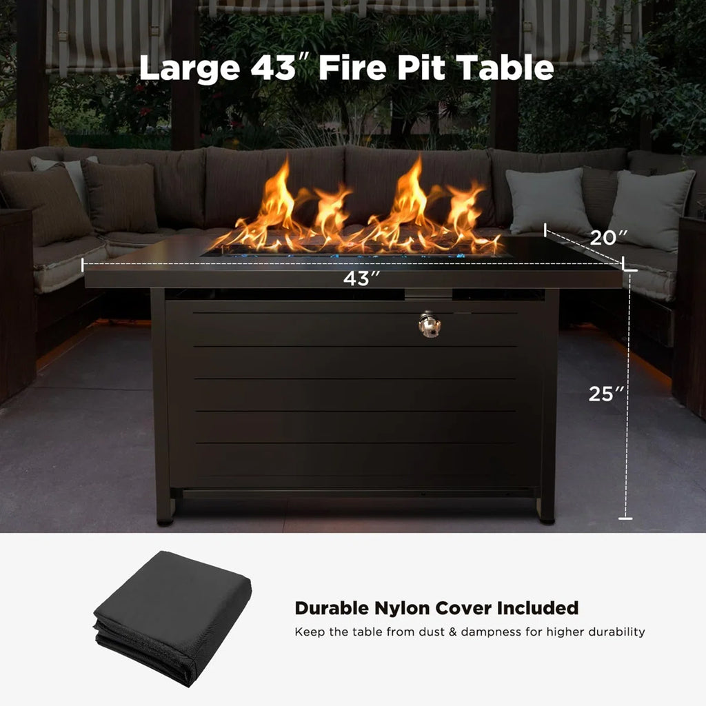 32" Gas Fire Pits with Cup Holders for Outside, 50,000 BTU Propane Fire Pit Table with Lid and Lava Rock, Black